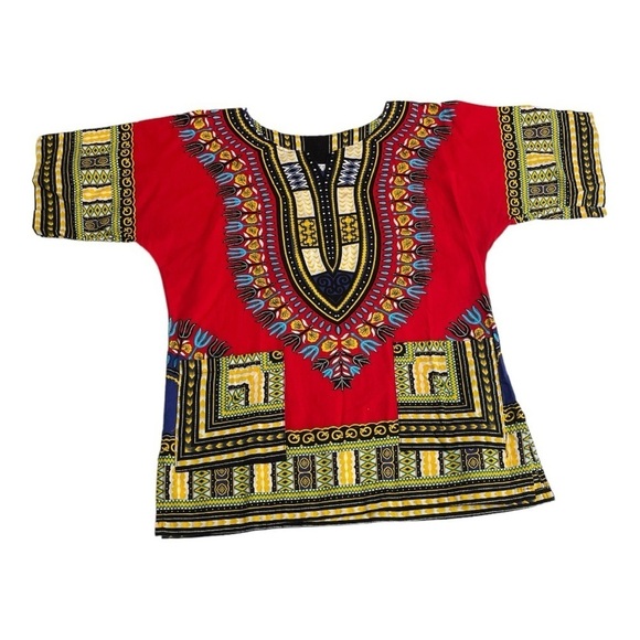Dashiki Red with Multi colors cotton tunic size S - Picture 8 of 10
